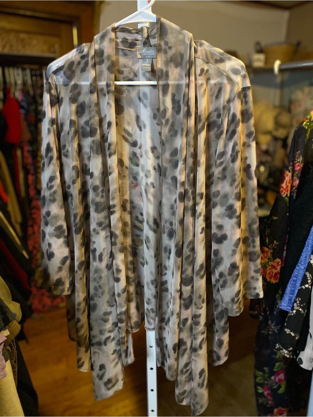Flowy Leopard-Print Open Front sheer Kimono
